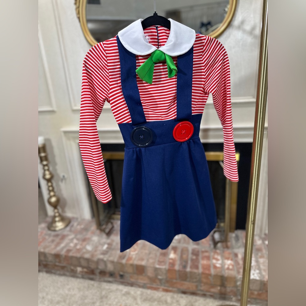 Facho Petites by ME Girls Dress Red White Stripe Blue Skirt Peter Pan Collar Sz7